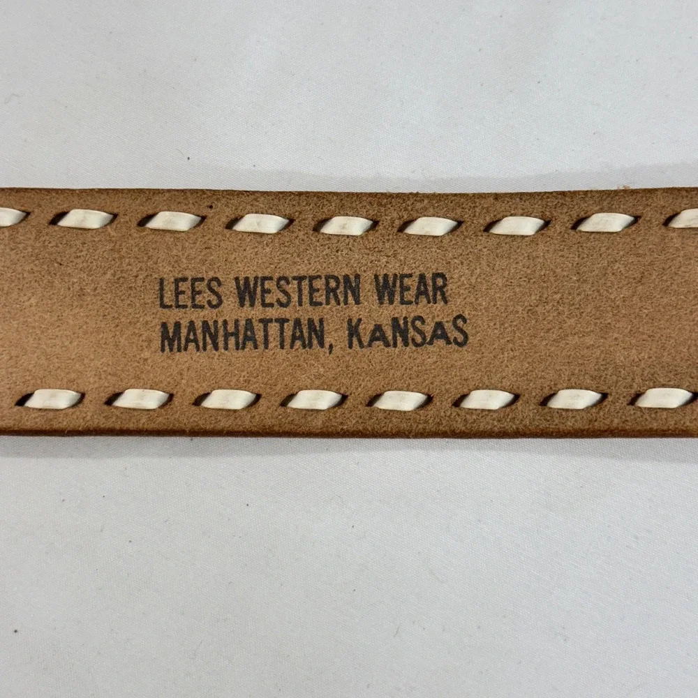 Justin Leather Belt 34 Tan Tooled Floral Whipstitch Western Cowhide Unisex Brass